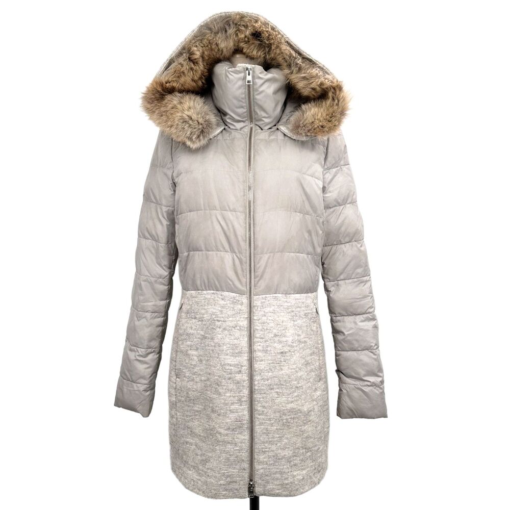 Soia&Kyo Small Womens Parka Coat Gray Wool Blend Coyote Fur Hooded Winter Jacket